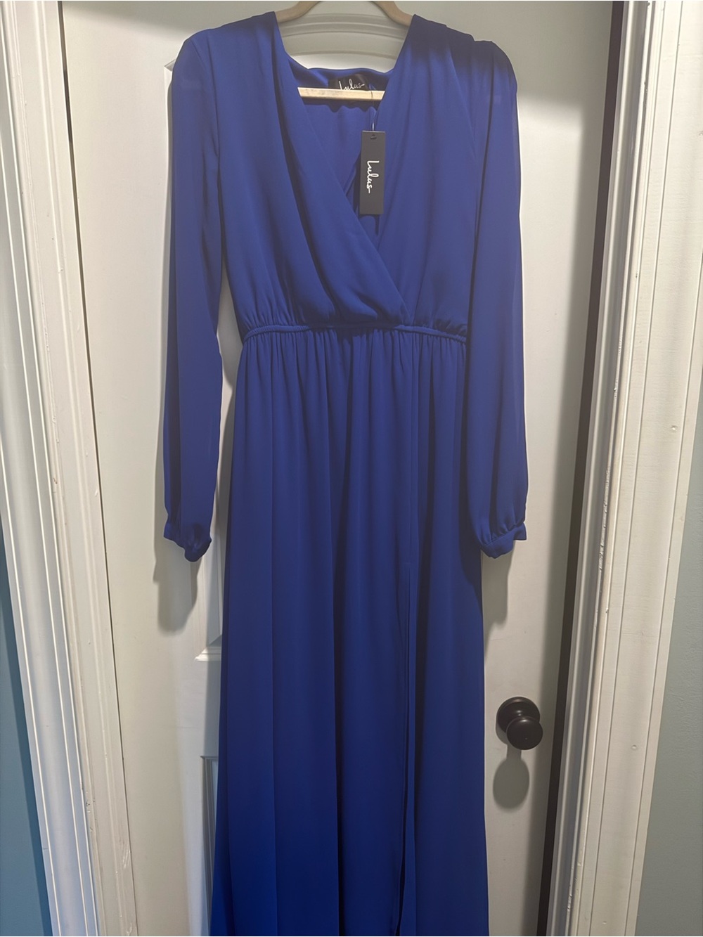 Lulu's Royal Blue Long Sleeve Wrap-Style Maxi Dress
